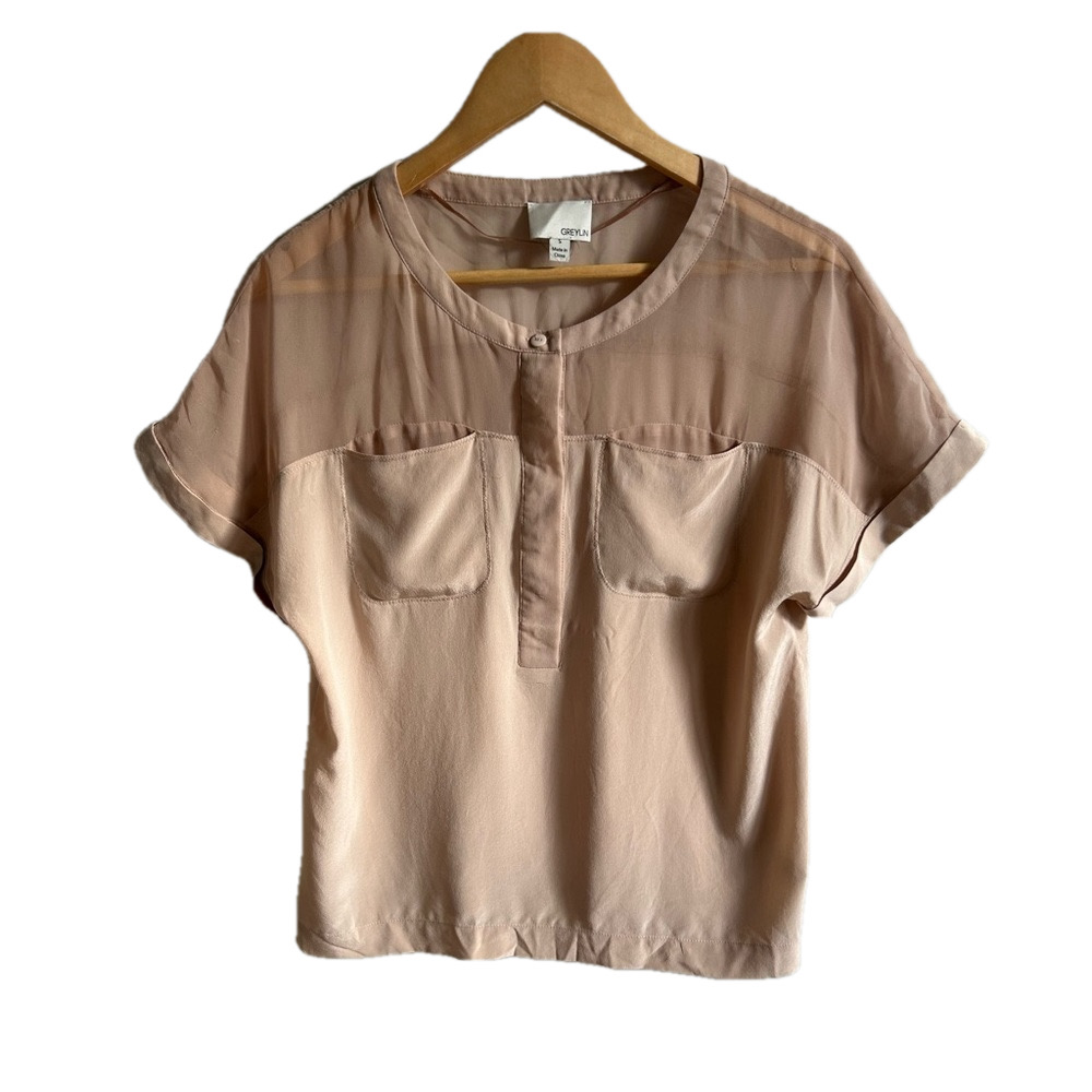 Greylin Anthropologie 100% Silk Blouse Top Sz Small nude beige
